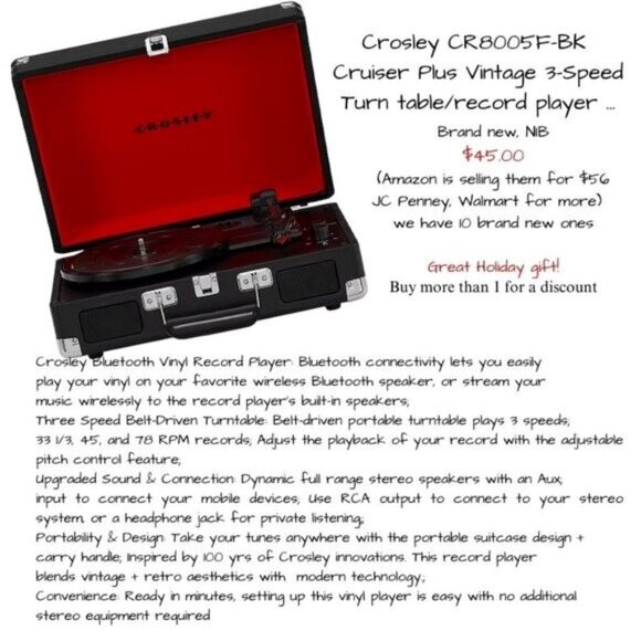 Crosley CR8005F Cruiser Plus Vintage 3 Speed Turntable Plus recorder - Picture 3 of 6